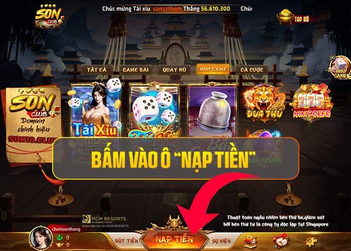 Bấm vào ô Nạp Tiền Bấm vào ô Nạp Tiền