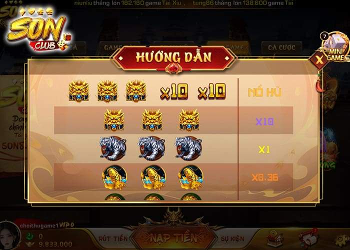 Các combo trúng thưởng trong Đua Thú Sonclub Các combo trúng thưởng trong Đua Thú Sonclub
