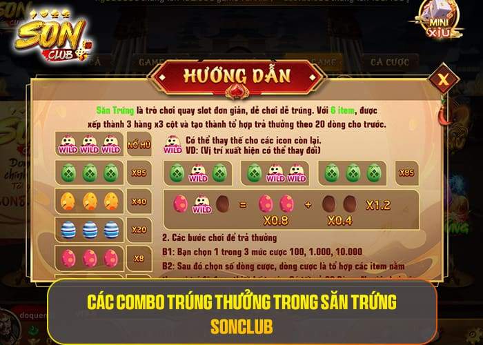 Các combo trúng thưởng trong Săn Trứng Sonclub Các combo trúng thưởng trong Săn Trứng Sonclub