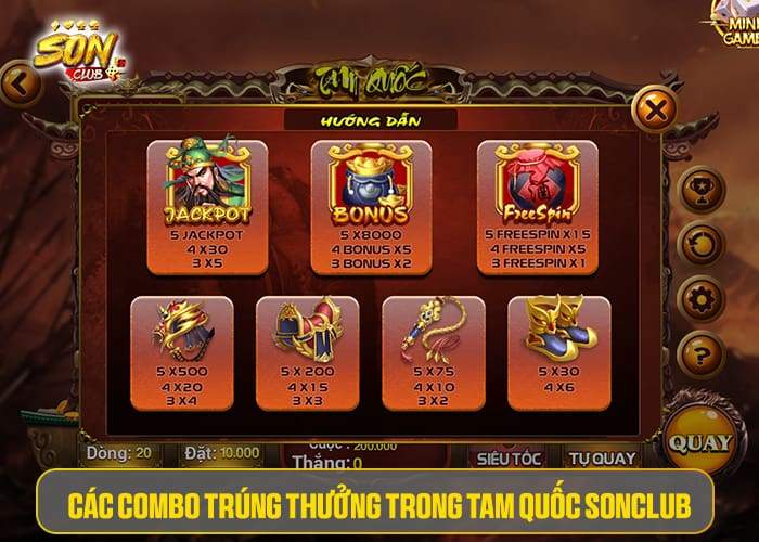 Các combo trúng thưởng trong Tam Quốc Sonclub Các combo trúng thưởng trong Tam Quốc Sonclub