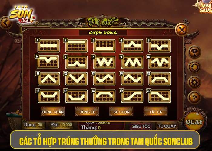 Các tổ hợp trúng thưởng trong Tam Quốc Sonclub Các tổ hợp trúng thưởng trong Tam Quốc Sonclub