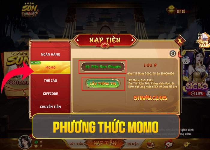 Phương thức nạp tiền Momo Phương thức nạp tiền Momo
