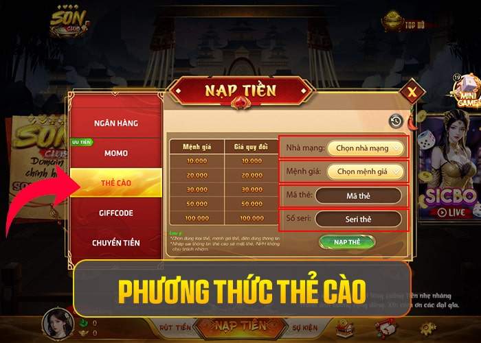 Phương thức nạp tiền Thẻ Cào Phương thức nạp tiền Thẻ Cào