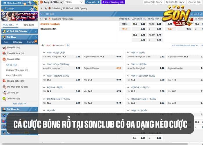 Cá cược bóng rổ tại Sonclub có đa dạng kèo cược Cá cược bóng rổ tại Sonclub có đa dạng kèo cược