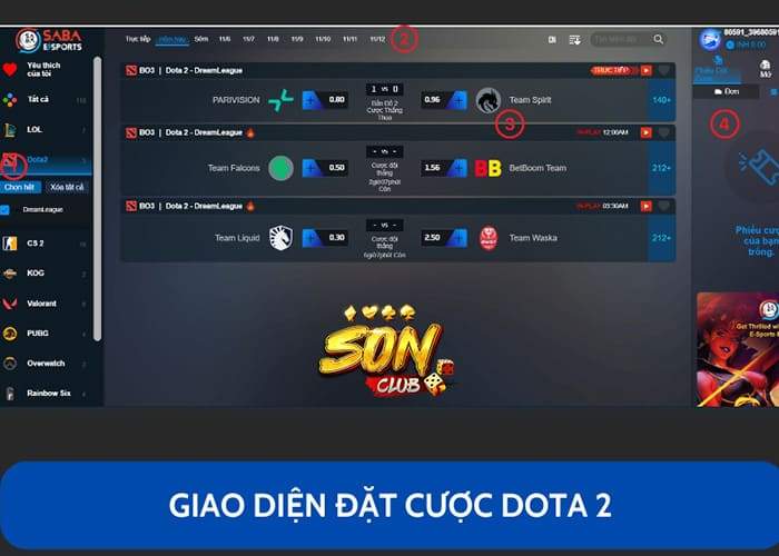 Giao diện cá cược DOTA 2 tại Sonclub Giao diện cá cược DOTA 2 tại Sonclub