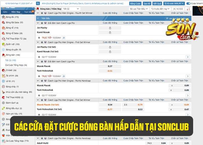 Giới thiệu các cửa đặt cược bóng bàn hấp dẫn tại Sonclub Giới thiệu các cửa đặt cược bóng bàn hấp dẫn tại Sonclub