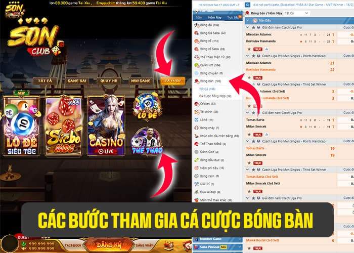 Hướng dẫn các bước tham gia cá cược bóng bàn tại Sonclub Hướng dẫn các bước tham gia cá cược bóng bàn tại Sonclub